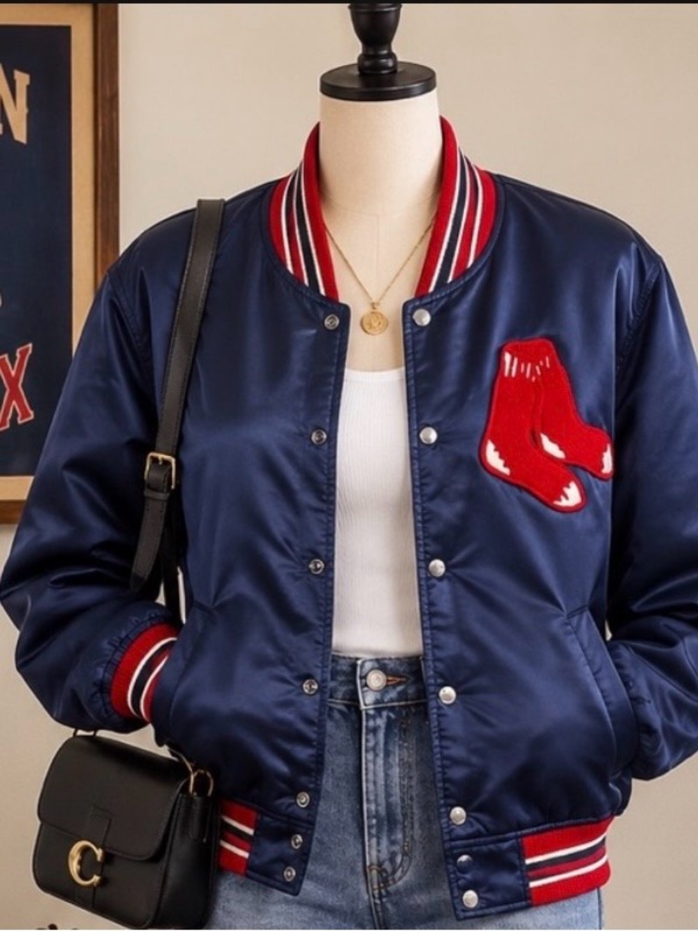 STARTER Navy Blue Bomber Jacket with Red Accents • Women’s Size 6